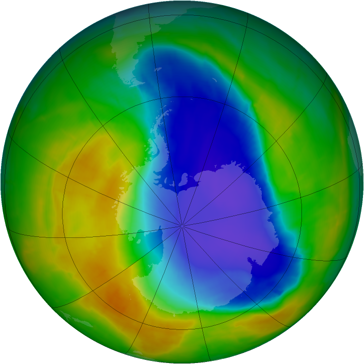 Antarctic ozone map for 01 November 2014